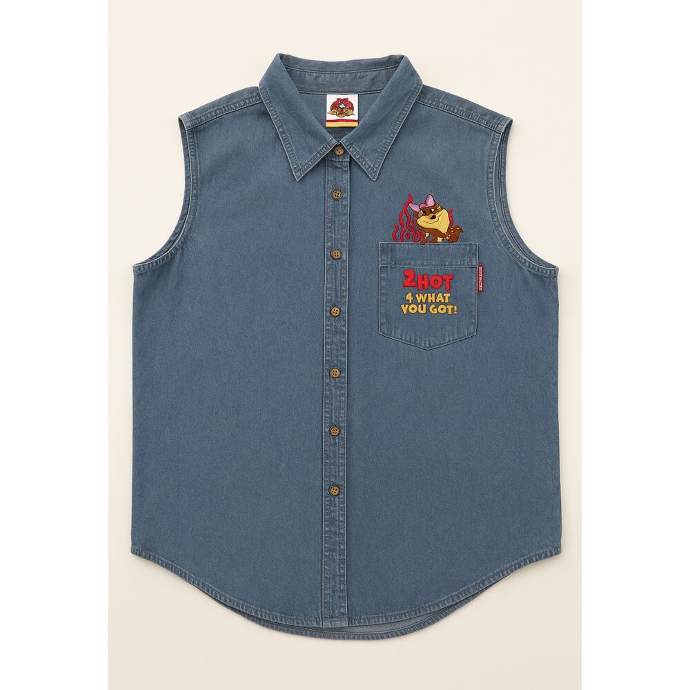 Vintage Looney Tunes Taz Devil Denim Vest Embroidered Cartoon Size 18/20W